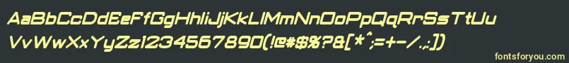 ClassicRobotCondensedBoldItalic-fontti – keltaiset fontit mustalla taustalla