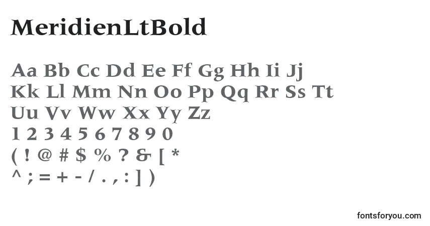 A fonte MeridienLtBold – alfabeto, números, caracteres especiais