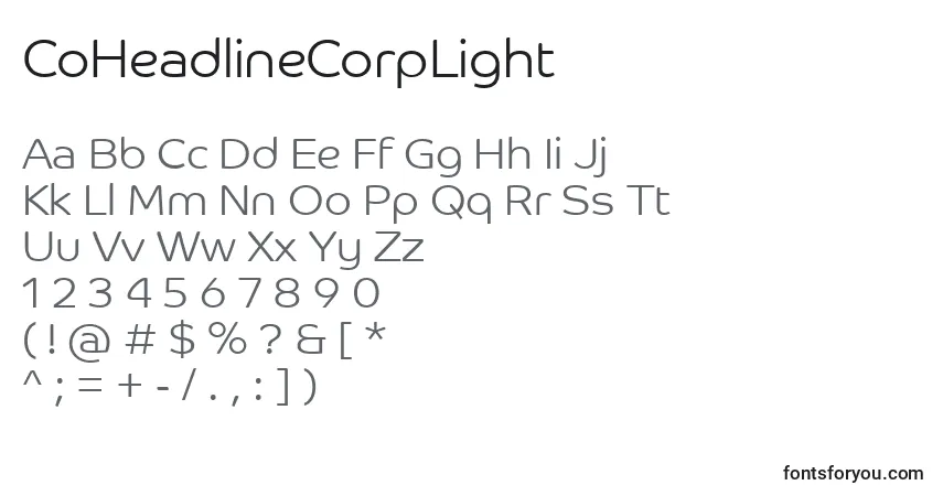 CoHeadlineCorpLight-fontti – aakkoset, numerot, erikoismerkit