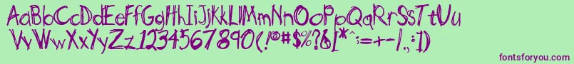 ScottyNormala-Schriftart – Violette Schriften auf grünem Hintergrund