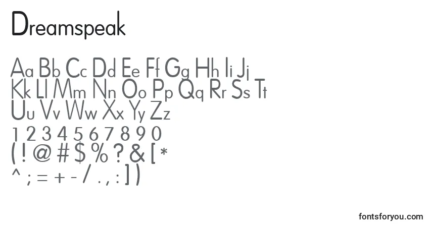 Czcionka Dreamspeak – alfabet, cyfry, specjalne znaki