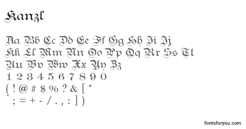 A fonte Kanzl – alfabeto, números, caracteres especiais