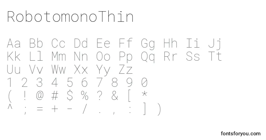 A fonte RobotomonoThin – alfabeto, números, caracteres especiais
