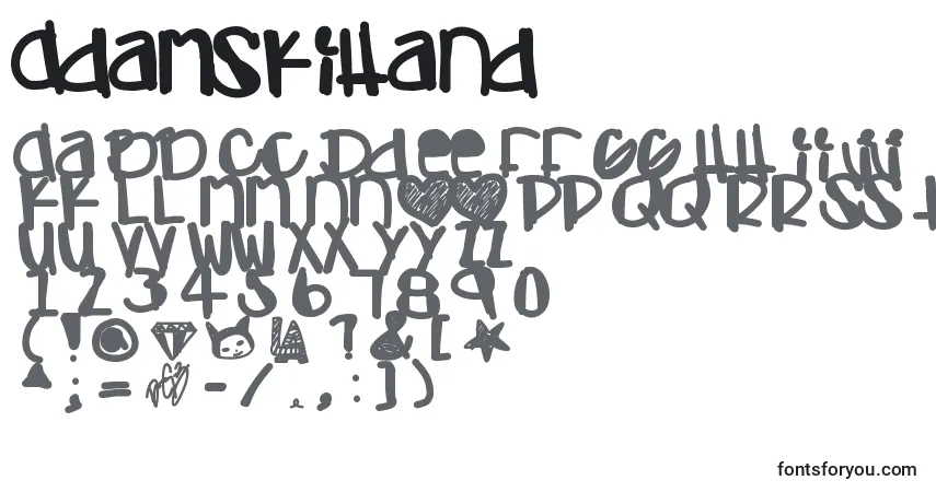 Schriftart Adamskihand – Alphabet, Zahlen, spezielle Symbole