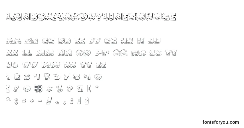 A fonte LandSharkOutlineGrunge – alfabeto, números, caracteres especiais