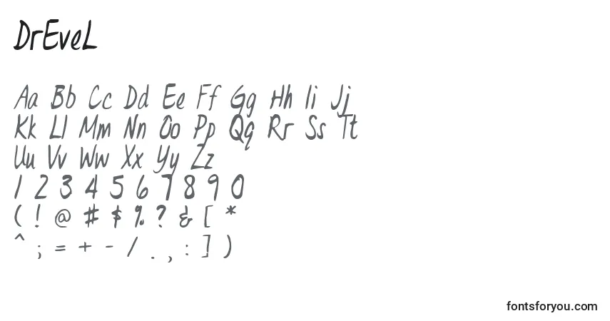 Schriftart DrEveL – Alphabet, Zahlen, spezielle Symbole