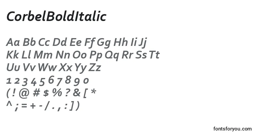 Czcionka CorbelBoldItalic – alfabet, cyfry, specjalne znaki