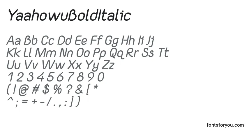 A fonte YaahowuBoldItalic – alfabeto, números, caracteres especiais