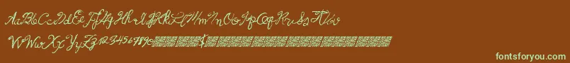 フォントFrenchpirates – 緑色の文字が茶色の背景にあります。