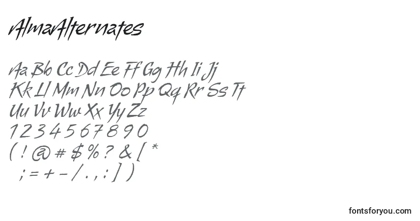 AlmaAlternates-fontti – aakkoset, numerot, erikoismerkit