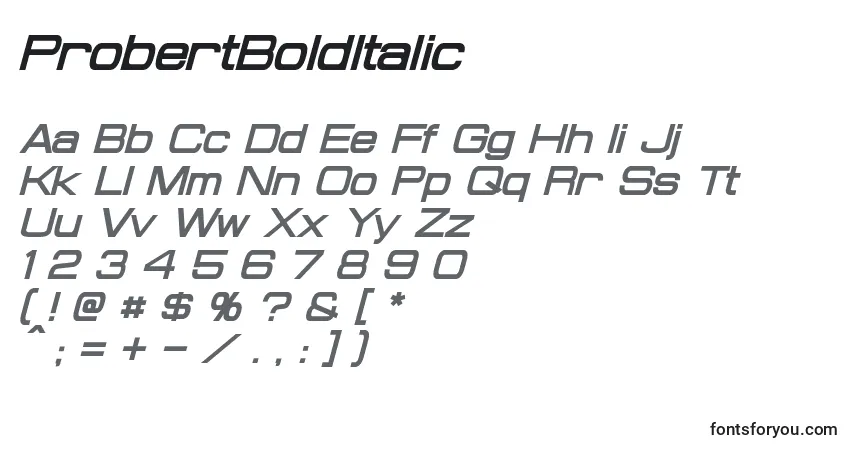 Schriftart ProbertBoldItalic – Alphabet, Zahlen, spezielle Symbole