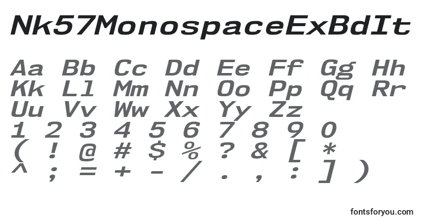 Czcionka Nk57MonospaceExBdIt – alfabet, cyfry, specjalne znaki