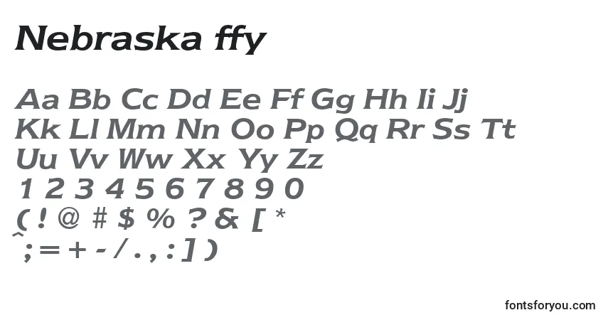 Czcionka Nebraska ffy – alfabet, cyfry, specjalne znaki