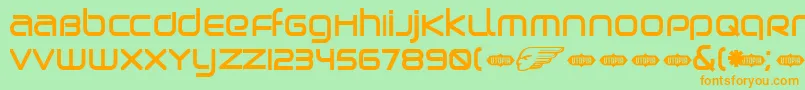 BirdmanBold-fontti – oranssit fontit vihreällä taustalla