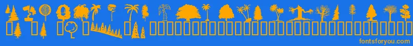 フォントWmtrees1 – オレンジ色の文字が青い背景にあります。