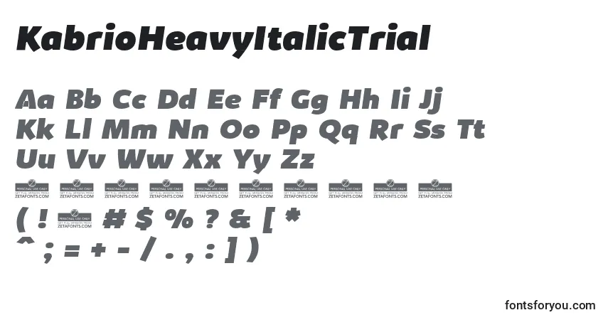 Шрифт KabrioHeavyItalicTrial – алфавит, цифры, специальные символы