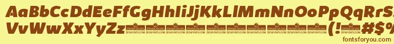 KabrioHeavyItalicTrial-Schriftart – Braune Schriften auf gelbem Hintergrund