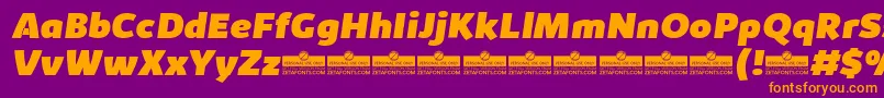 Więcej informacji o czcionce KabrioHeavyItalicTrial Czcionka KabrioHeavyItalicTrial – pomarańczowe czcionki na fioletowym tle