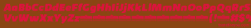 フォントKabrioHeavyItalicTrial – 赤い文字が茶色の背景にあります。