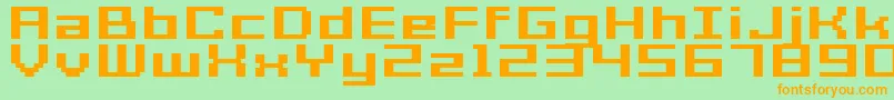 GrixelAcme7WideBoldXtnd-Schriftart – Orangefarbene Schriften auf grünem Hintergrund