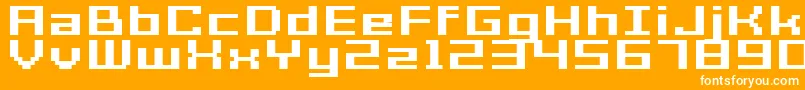 GrixelAcme7WideBoldXtnd-fontti – valkoiset fontit oranssilla taustalla
