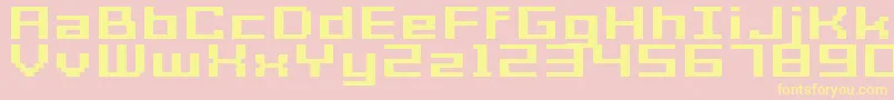 GrixelAcme7WideBoldXtnd-fontti – keltaiset fontit vaaleanpunaisella taustalla
