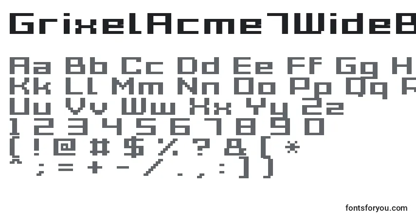 characters of grixelacme7wideboldxtnd font, letter of grixelacme7wideboldxtnd font, alphabet of  grixelacme7wideboldxtnd font