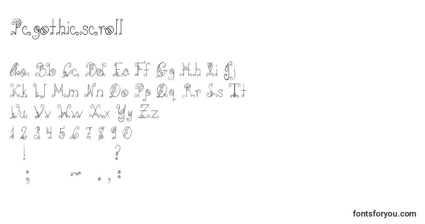 caractères de police pcgothicscroll, lettres de police pcgothicscroll, alphabet de police pcgothicscroll