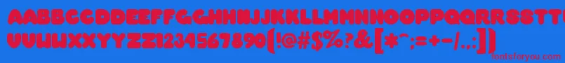 Overmch Font – Red Fonts on Blue Background