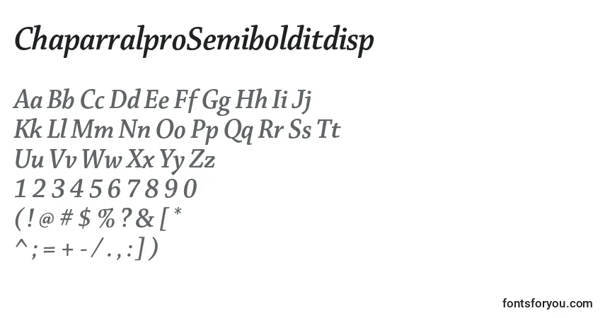 A fonte ChaparralproSemibolditdisp – alfabeto, números, caracteres especiais
