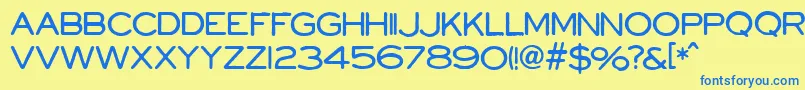 フォントPowellAndGeary – 青い文字が黄色の背景にあります。