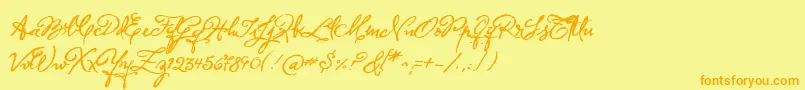 フォントHerencia – オレンジの文字が黄色の背景にあります。