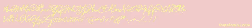 Herencia-fontti – keltaiset fontit vaaleanpunaisella taustalla