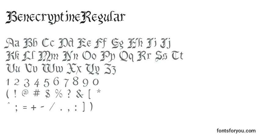 A fonte BenecryptineRegular – alfabeto, números, caracteres especiais