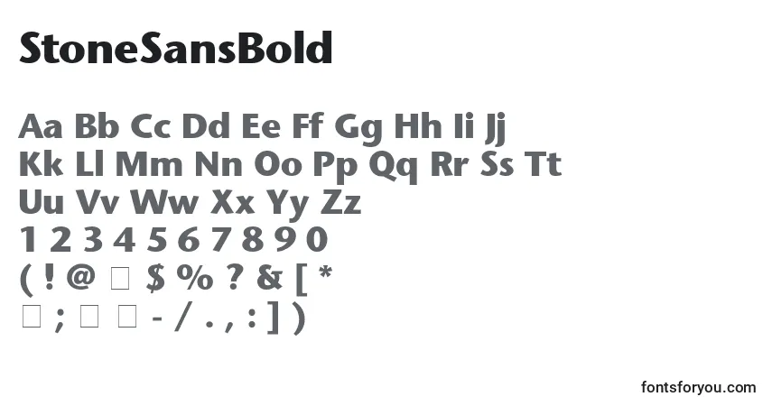 A fonte StoneSansBold – alfabeto, números, caracteres especiais