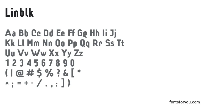 A fonte Linblk – alfabeto, números, caracteres especiais