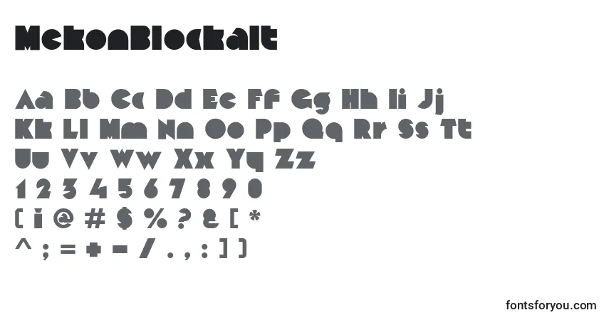 Schriftart MekonBlockalt – Alphabet, Zahlen, spezielle Symbole