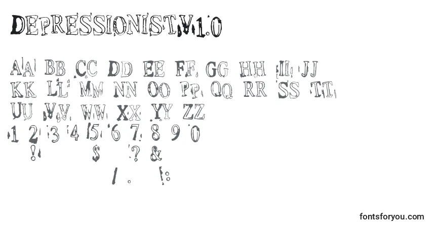Schriftart DepressionistV1.0 – Alphabet, Zahlen, spezielle Symbole