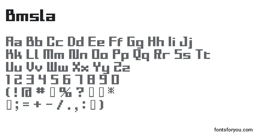 Czcionka Bmsla – alfabet, cyfry, specjalne znaki
