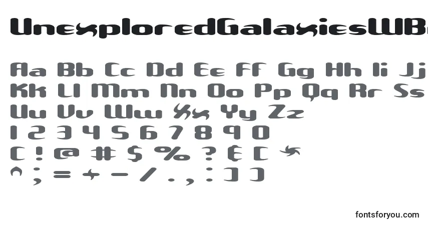 Fuente UnexploredGalaxiesWBrk - alfabeto, números, caracteres especiales