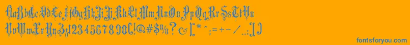 VictorianGothicTwo-Schriftart – Blaue Schriften auf orangefarbenem Hintergrund