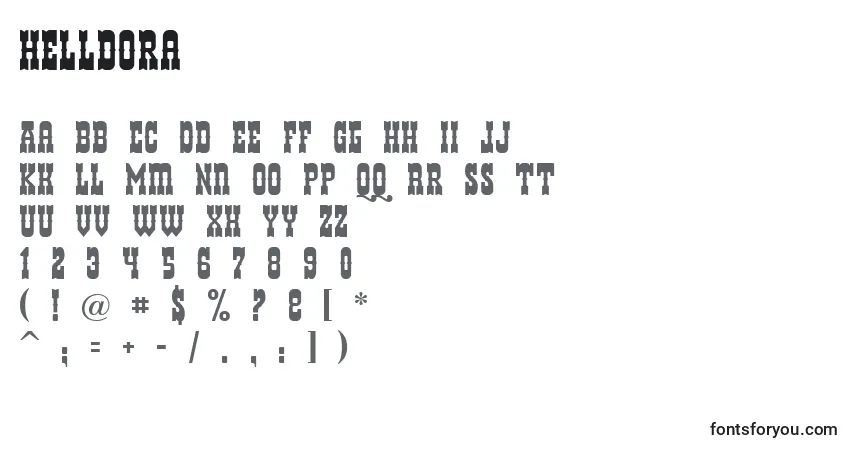 Schriftart Helldora – Alphabet, Zahlen, spezielle Symbole
