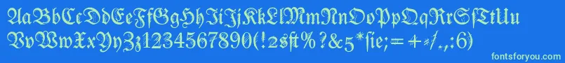 Ironfraktur-Schriftart – Grüne Schriften auf blauem Hintergrund