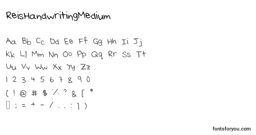 A fonte ReisHandwritingMedium – alfabeto, números, caracteres especiais