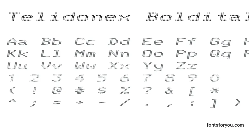 Czcionka Telidonex Bolditalic – alfabet, cyfry, specjalne znaki