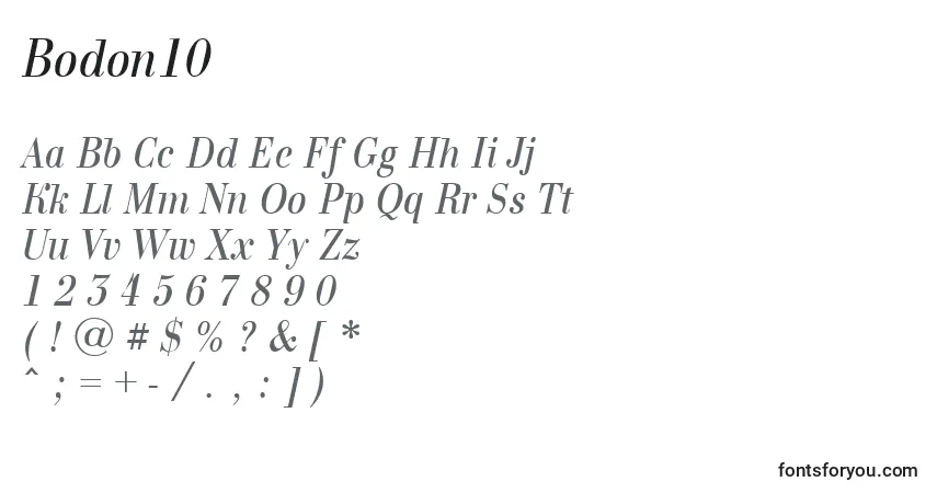 Czcionka Bodon10 – alfabet, cyfry, specjalne znaki