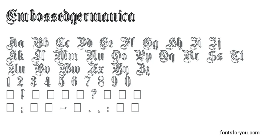 A fonte Embossedgermanica – alfabeto, números, caracteres especiais