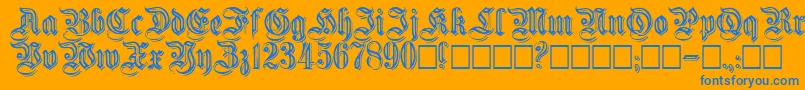 Embossedgermanica-Schriftart – Blaue Schriften auf orangefarbenem Hintergrund