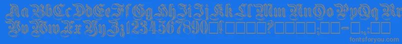 Embossedgermanica-Schriftart – Graue Schriften auf blauem Hintergrund