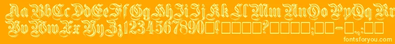 Embossedgermanica-Schriftart – Gelbe Schriften auf orangefarbenem Hintergrund